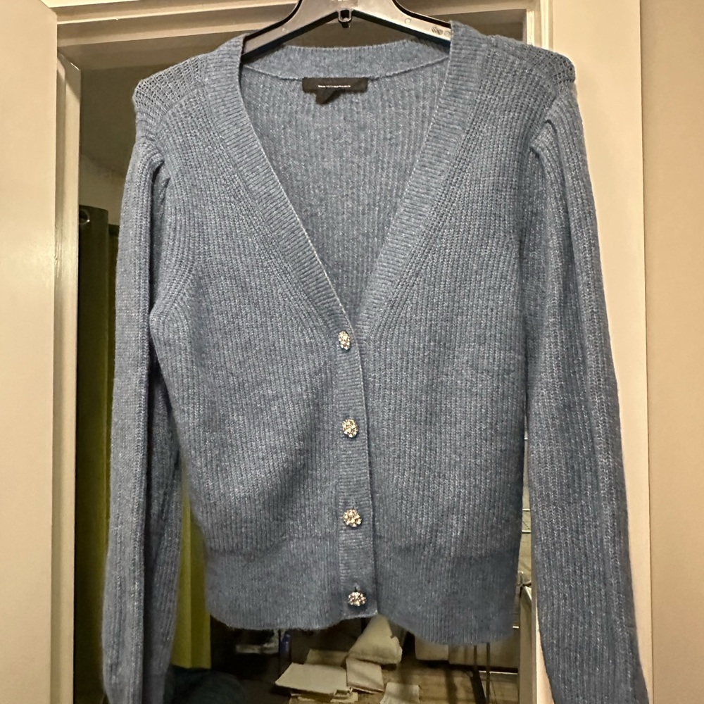 White House Black Market Blue wool Button-Up Women's Sweater- XL